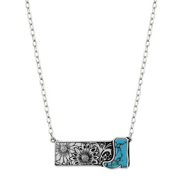 Turquoise Boot Floral Bar Necklace