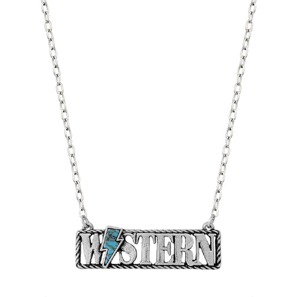Western Turquoise Bolt Bar Necklace