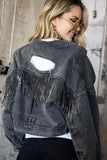 RHINESTONE FRINGE DISTRESSED DENIM JACKET ~Multiple Colors
