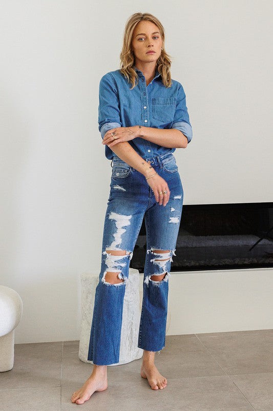 Distressed High-Rise Cropped Jeans