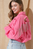 RHINESTONE FRINGE DISTRESSED DENIM JACKET ~Multiple Colors