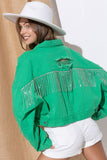 RHINESTONE FRINGE DISTRESSED DENIM JACKET ~Multiple Colors