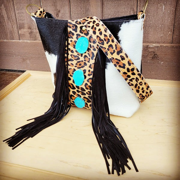Tejas Leather with Leopard & Triple Turquoise Bag
