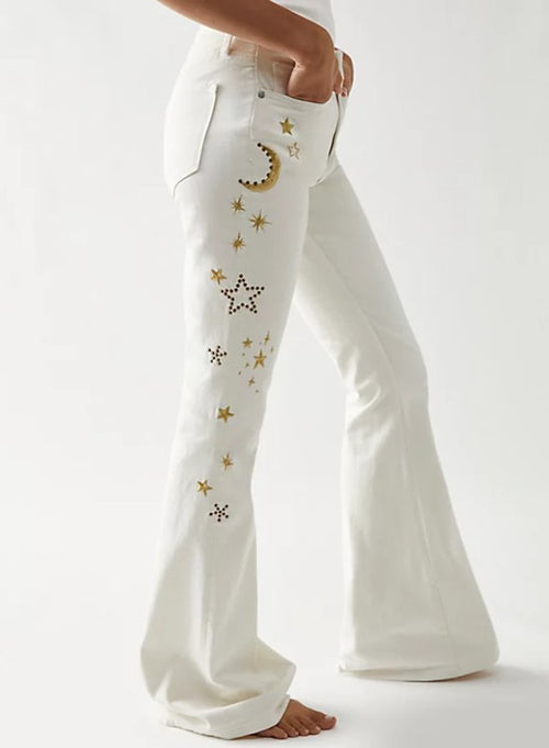 Star Embroidered Flare Jeans
