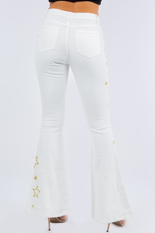 Star Embroidered Flare Jeans