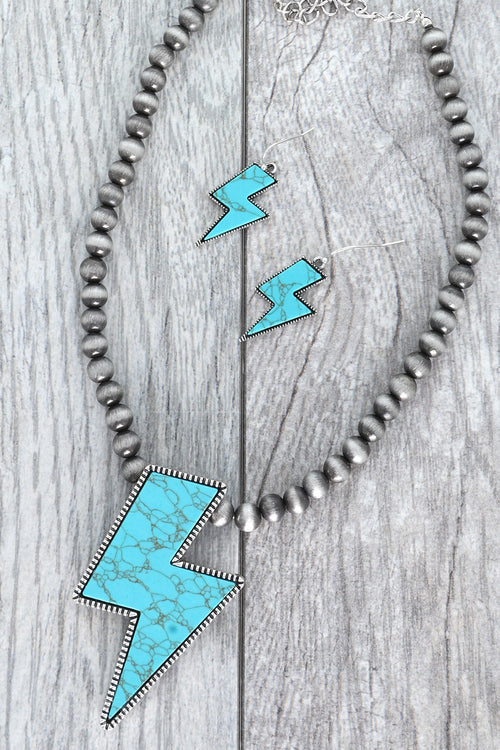 Bolt Stone Pendant Necklace Set