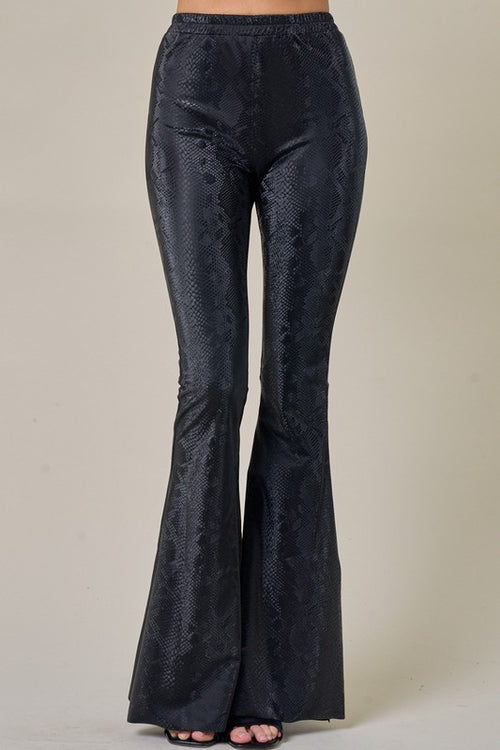 Snake Print Faux Leather Bell Bottoms