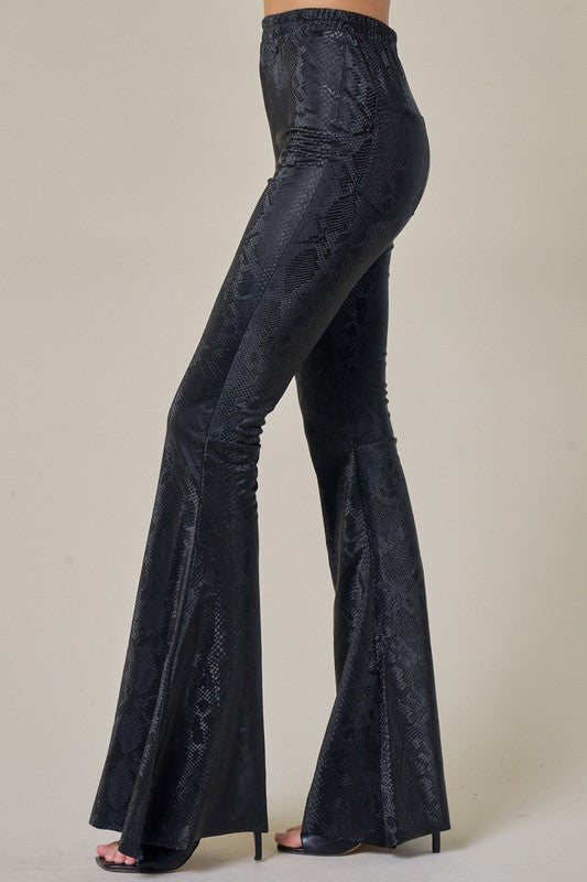 Snake Print Faux Leather Bell Bottoms