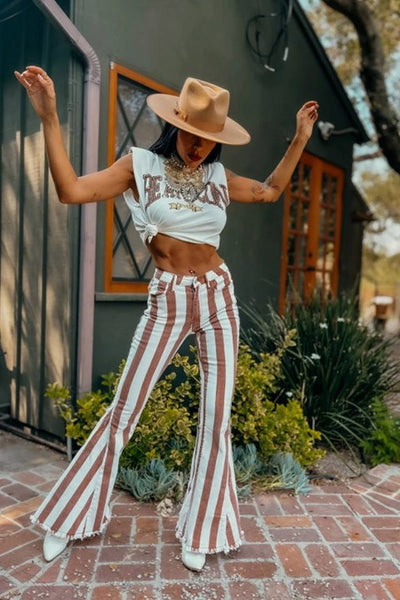 Ringleader Striped Distressed Bell Bottoms