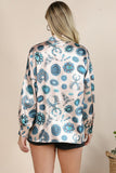 Satin Western Turquoise Button Down Top