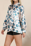 Satin Western Turquoise Button Down Top