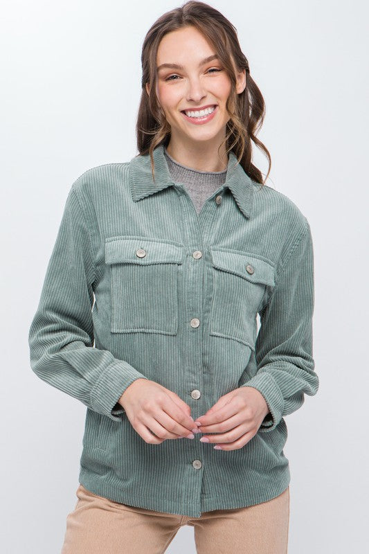 Corduroy Button Down Jacket With Pockets ~ Multiple Colors