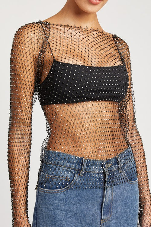 Somethin' Bad Rhinestone Fishnet Top