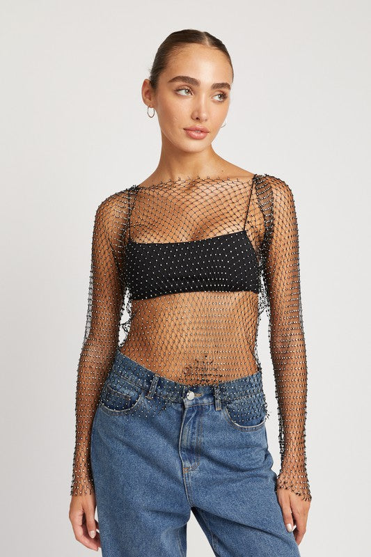 Somethin' Bad Rhinestone Fishnet Top