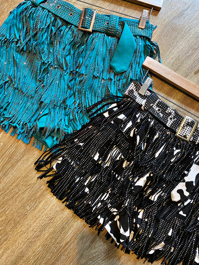 Rhinestone Fringe Skort - Cow