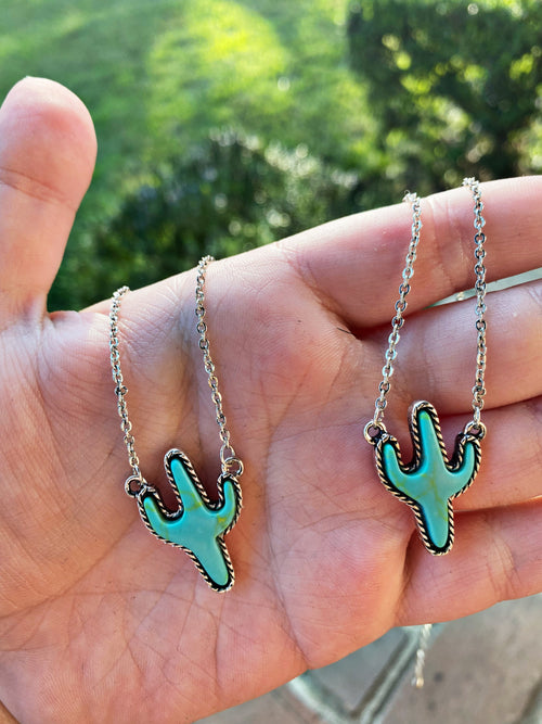 Turquoise Stone Cactus Necklace