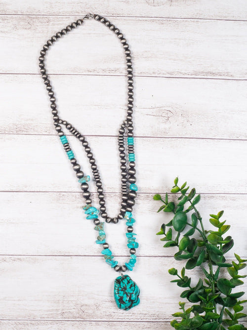RESTOCKED ~ Take Me To The Rodeo Turquoise Rock Necklace