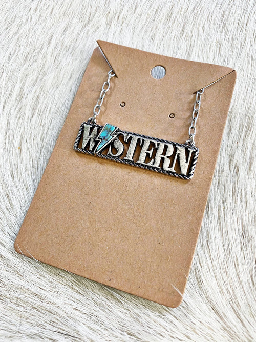 Western Turquoise Bolt Bar Necklace