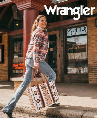 Wrangler Southwestern Pattern Dual Sided Print Canvas Wide Tote -CF