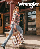 Wrangler Southwestern Pattern Dual Sided Print Canvas Wide Tote -CF
