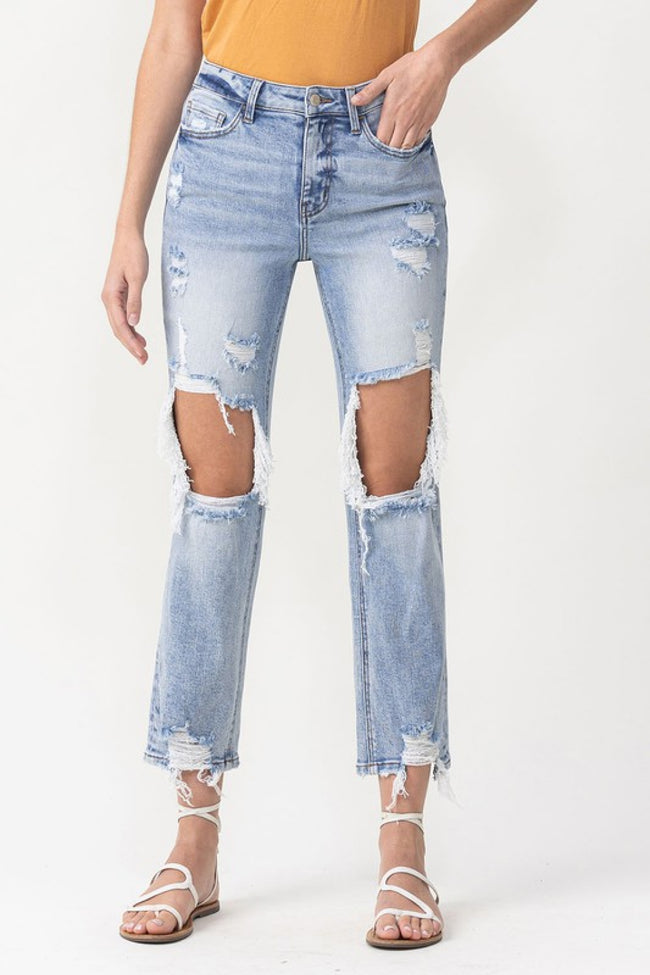 Lovervet Amari Destroyed High Rise Crop Straight Jeans