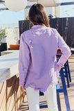 Distressed Button Down Denim Jacket in Lavender