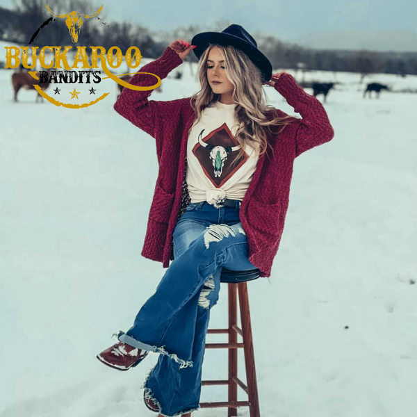 Turquoise Cow Skull Tee - 2 Color Options