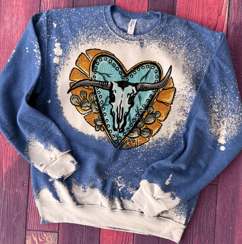 Crooked Horn W/ Heart Bleached Sweatshirt **ONLINE EXCLUSIVE**
