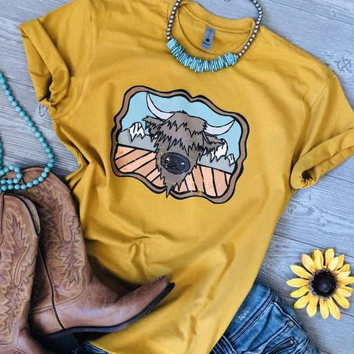 Highland Cow & The Mountains Tee