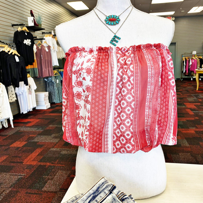 Strapless Floral Stripe Print Tube Top